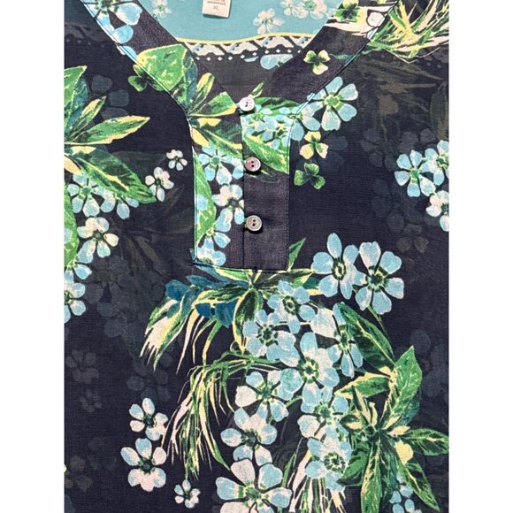 J. Jill Size XL Floral Tunic Top Navy/Blue 3/4 Sleeve Button-Front  Lightweight - Picture 2 of 8